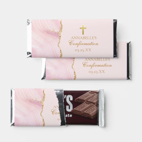Elegant Confirmation Cross Pink Gold Agate Custom Hershey Bar Favors
