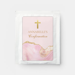 Elegant Confirmation Cross Pink Gold Agate Custom Tea Bag Drink Mix