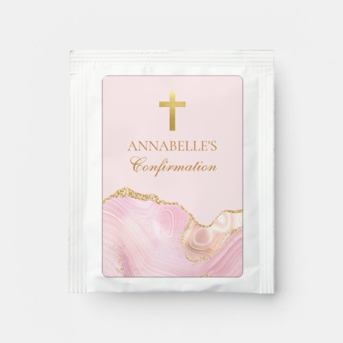 Elegant Confirmation Cross Pink Gold Agate Custom Tea Bag Drink Mix