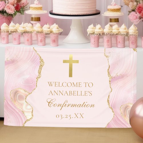 Elegant Confirmation Cross Pink Gold Agate Party Banner