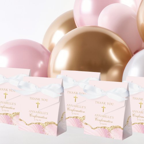 Elegant Confirmation Cross Pink Gold Agate Party Favor Boxes