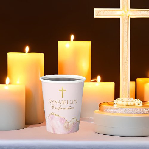 Elegant Confirmation Cross Pink Gold Agate Party