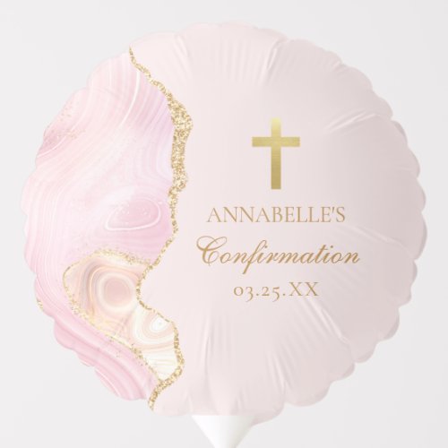 Elegant Confirmation Cross Pink Gold Custom Party Balloon