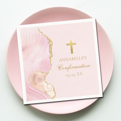 Elegant Confirmation Cross Pink Gold Custom Party Napkins