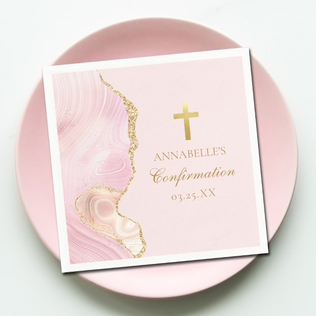 Elegant Confirmation Cross Pink Gold Custom Party Napkins (Creator Uploaded)