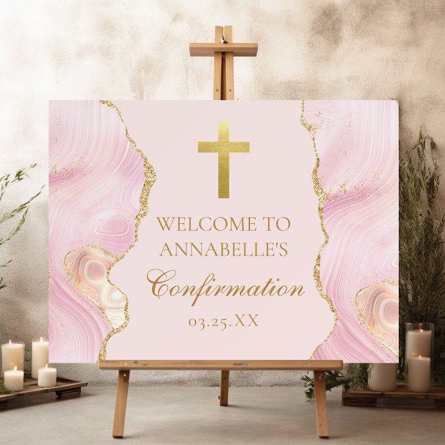 Elegant Confirmation Cross Pink Gold Party Foam Board (Creator Uploaded)