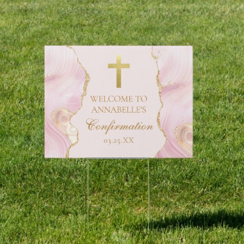 Elegant Confirmation Cross Pink Gold Party Yard Sign