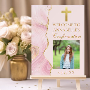Elegant Confirmation Cross Pink Gold Photo Party Foam Board