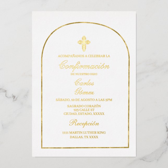 Elegant Confirmation gold foil   Foil Invitation (Front)