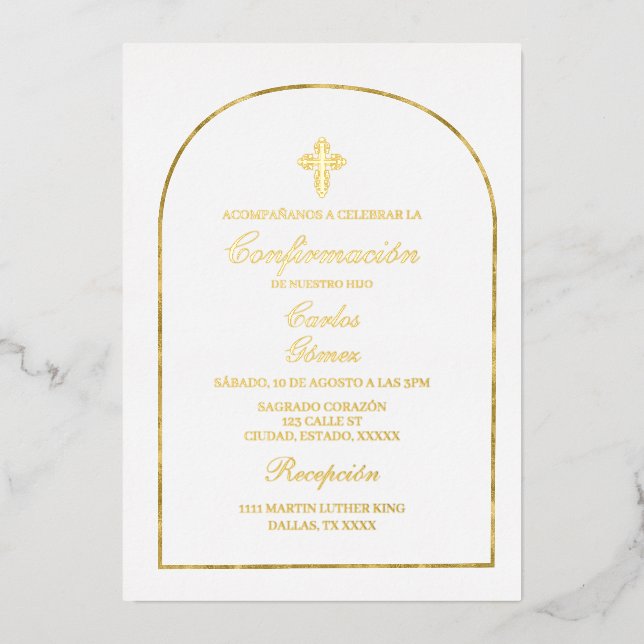 Elegant Confirmation gold foil   Invitation (Front)