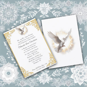 Elegant Confirmation Gold Frame Dove Design Invitation