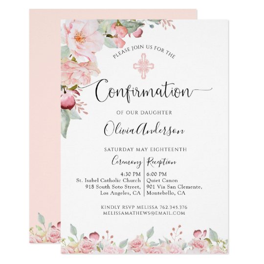 Elegant Confirmation Mint and Peach Floral Invitation | Zazzle.com