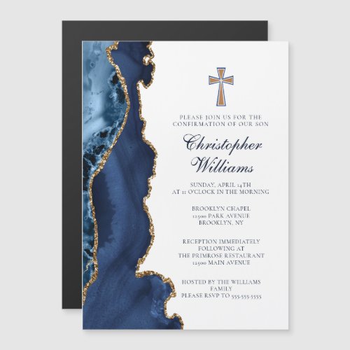 Elegant Confirmation Navy Blue Gold Agate