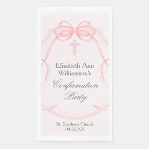 Elegant Confirmation Party Pink Bow Ribbon Custom Paper Guest Towels