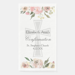 Elegant Confirmation Party Pink Floral Custom Paper Guest Towels