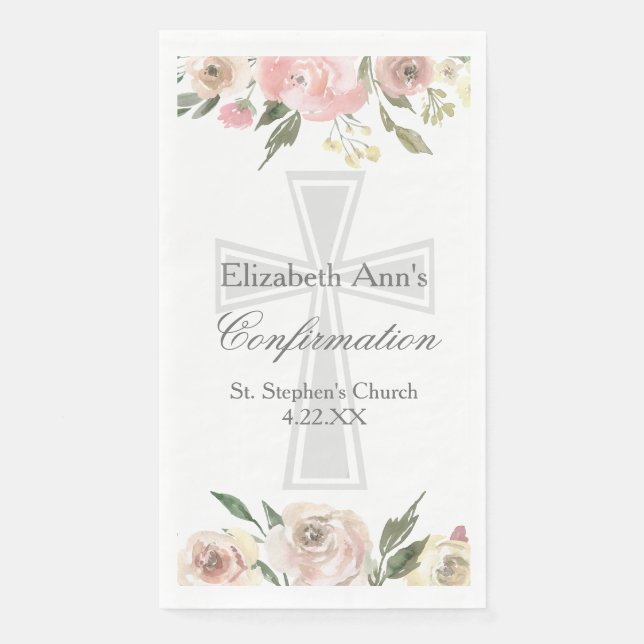 Elegant Confirmation Party Pink Floral Custom Paper Guest Towels (Front)