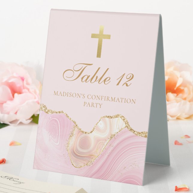 Elegant Confirmation Party Pink Gold Cross Table Tent (In SItu (Wedding))