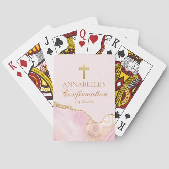 Elegant Confirmation Party Pink Gold Personalized Poker Cards (Back)
