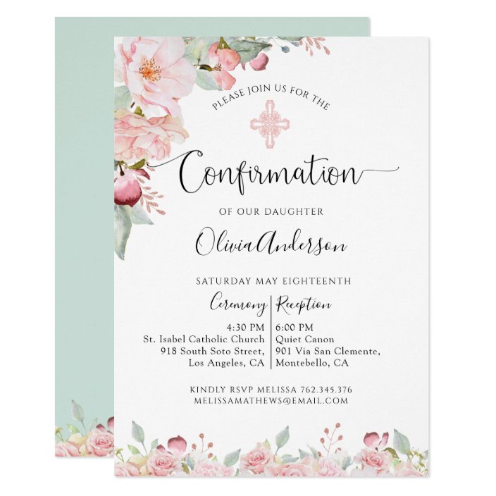 Elegant Confirmation Rose Gold, Mint Floral Invitation | Zazzle.com