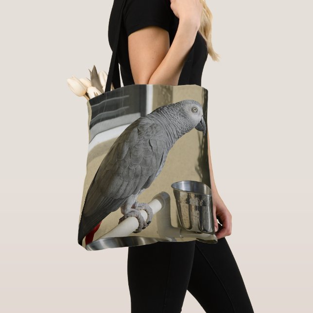 Elegant Congo African Grey Parrot on Stand Tote Bag (Close Up)