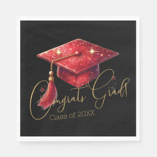Elegant Congrats Grad Artwork in Red, Gold & Black Napkins