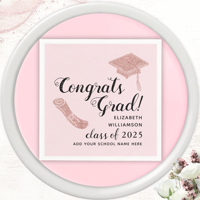 Elegant Congrats Grad Class 2025 Pink Graduation Napkins (Creator Uploaded)