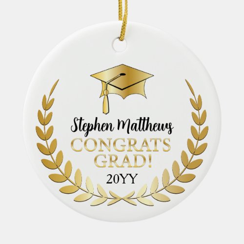 Elegant Congrats Grad Laurel Wreath Year  Name Ceramic Ornament