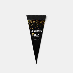 Elegant Congrats Grad on Black Pennant Flag