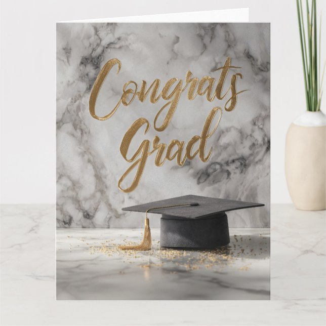 Elegant "Congrats Grad" with Graduation Cap Card (Front)