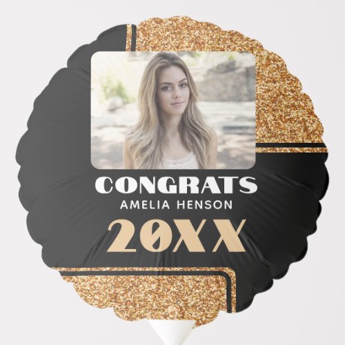 Elegant Congrats Graduate Gold Glitter Photo  Balloon