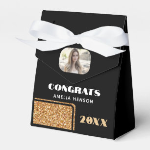 Elegant Congrats Graduate Gold Glitter Photo Favor Boxes