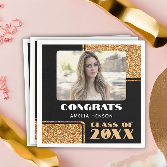 Elegant Congrats Graduate Gold Glitter Photo   Napkins (Creator Uploaded)