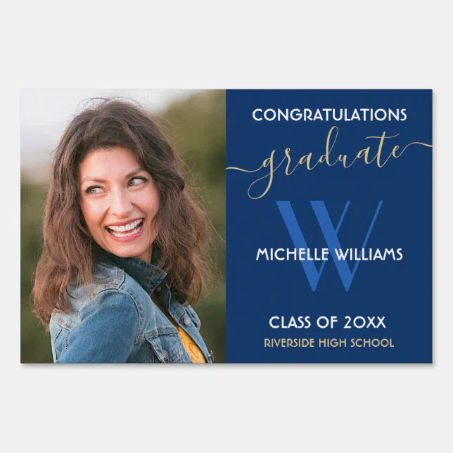 Elegant Congrats Royal Blue Photo Graduation Yard Sign | Zazzle