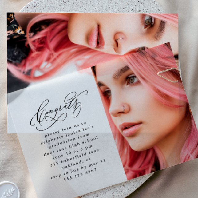 Elegant Congrats Script Photo Graduation Party Vellum Invitations (Creator Uploaded)