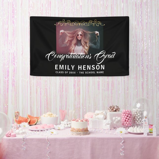 Elegant Congratulations Grad Ornament Photo Banner (Party)