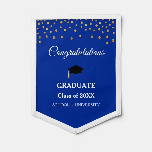 Elegant Congratulations Graduate on Blue & White Pennant (Front)