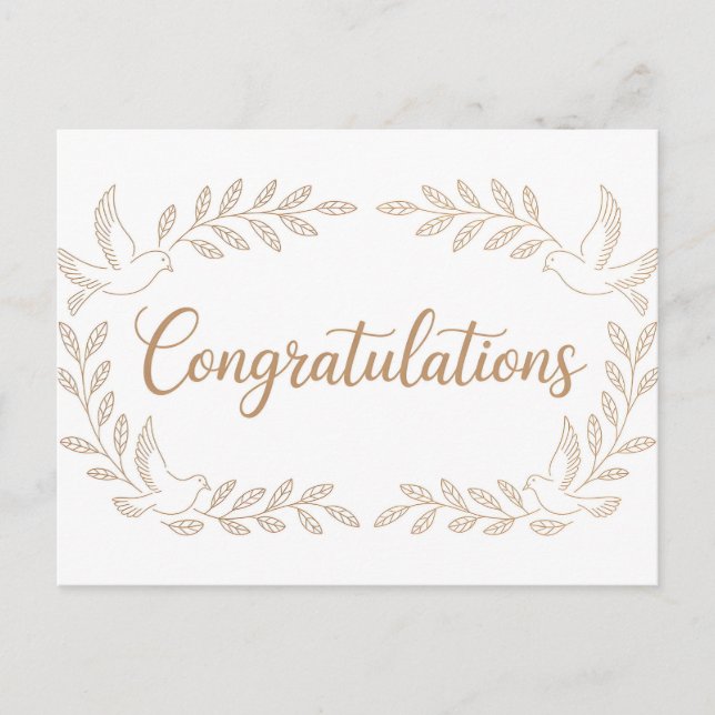 Elegant "Congratulations" Greeting with Doves  Postcard (Front)