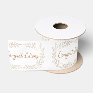 Elegant "Congratulations" Greeting with Doves Satin Ribbon
