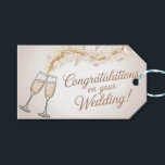 Elegant "Congratulations on Your Wedding"  Gift Tags<br><div class="desc">An elegant and celebratory image featuring a beautiful greeting card design. It shows two champagne flutes toasting,  accompanied by a festive stream of golden glitter and delicate petals. The text "Congratulations on your Wedding!" is written in a graceful,  flowing script.</div>