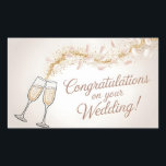 Elegant "Congratulations on Your Wedding"  Rectangular Sticker<br><div class="desc">An elegant and celebratory image featuring a beautiful greeting card design. It shows two champagne flutes toasting,  accompanied by a festive stream of golden glitter and delicate petals. The text "Congratulations on your Wedding!" is written in a graceful,  flowing script.</div>