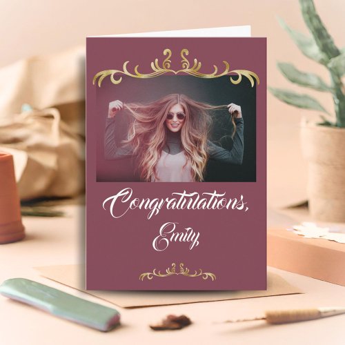 Elegant Congratulations Ornament Photo Graduation  Card