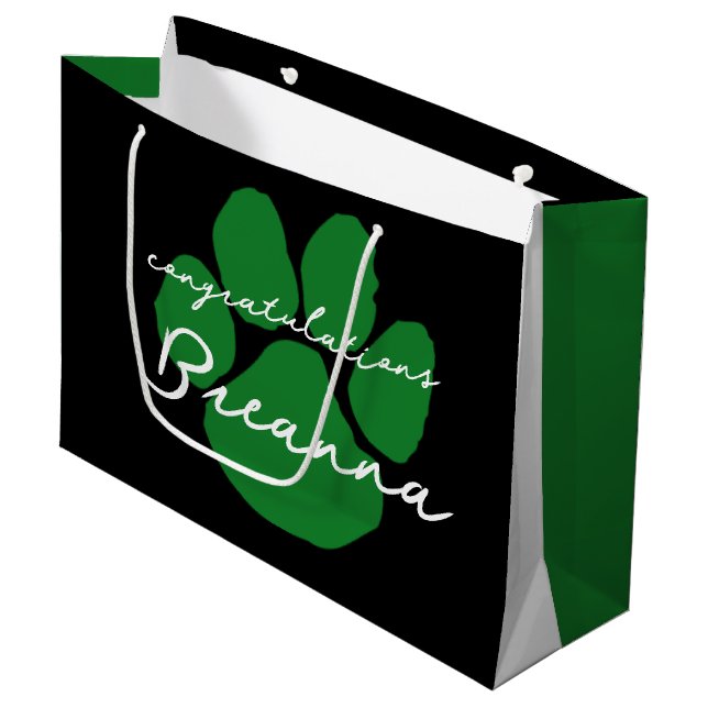 Elegant Congratulations Pawprint Black & Green Large Gift Bag (Front Angled)