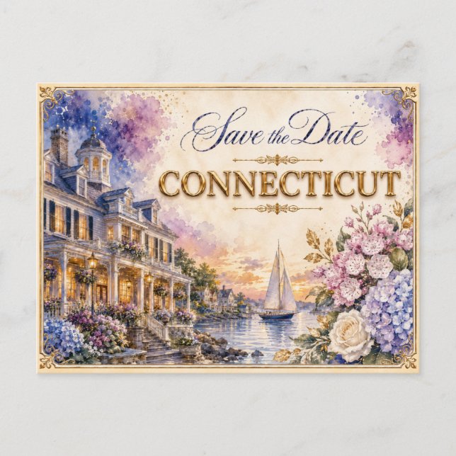 Elegant Connecticut Save the Date Wedding Invite (Front)