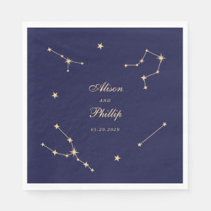 Elegant Constellation Blue And Gold Wedding Napkins