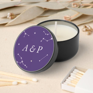 Elegant Constellation Purple Wedding Monogram Mini Candle Favors