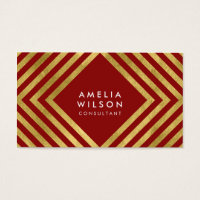 Elegant Consultant Red Faux Gold Square Lines Business Card