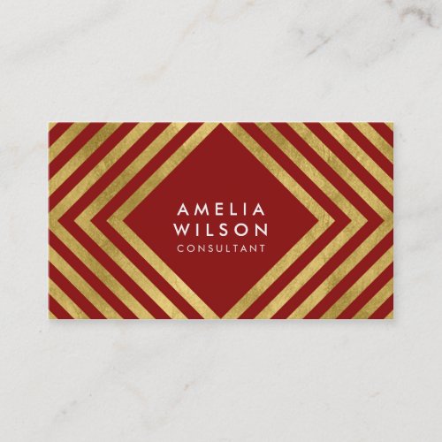 Elegant Consultant Red Faux Gold Square Lines Business Card