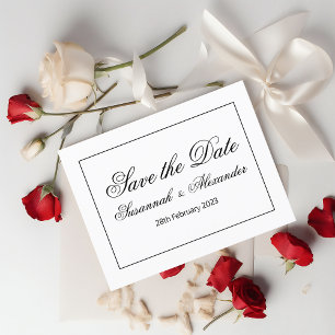 Elegant Contemporary Black and White Save the Date Announcement Postcard