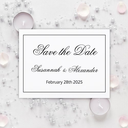 Elegant Contemporary Black and White Save the Date Announcement Postcard