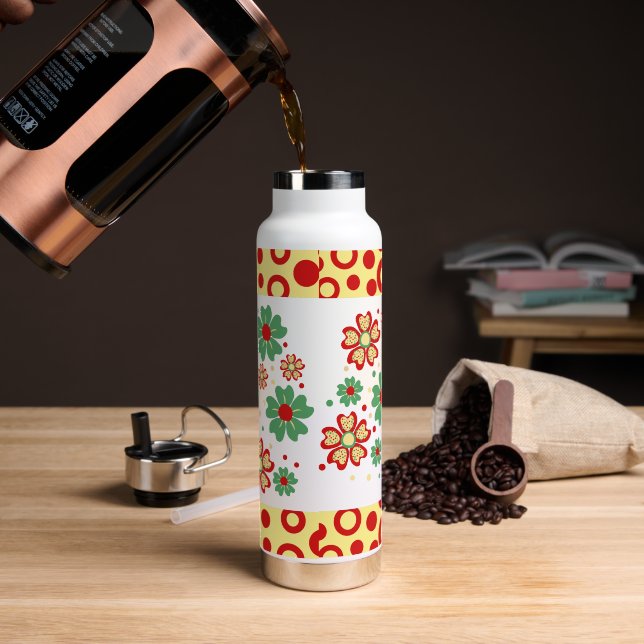 Elegant  Contemporary Floral Pattern Water Bottle (Coffee)